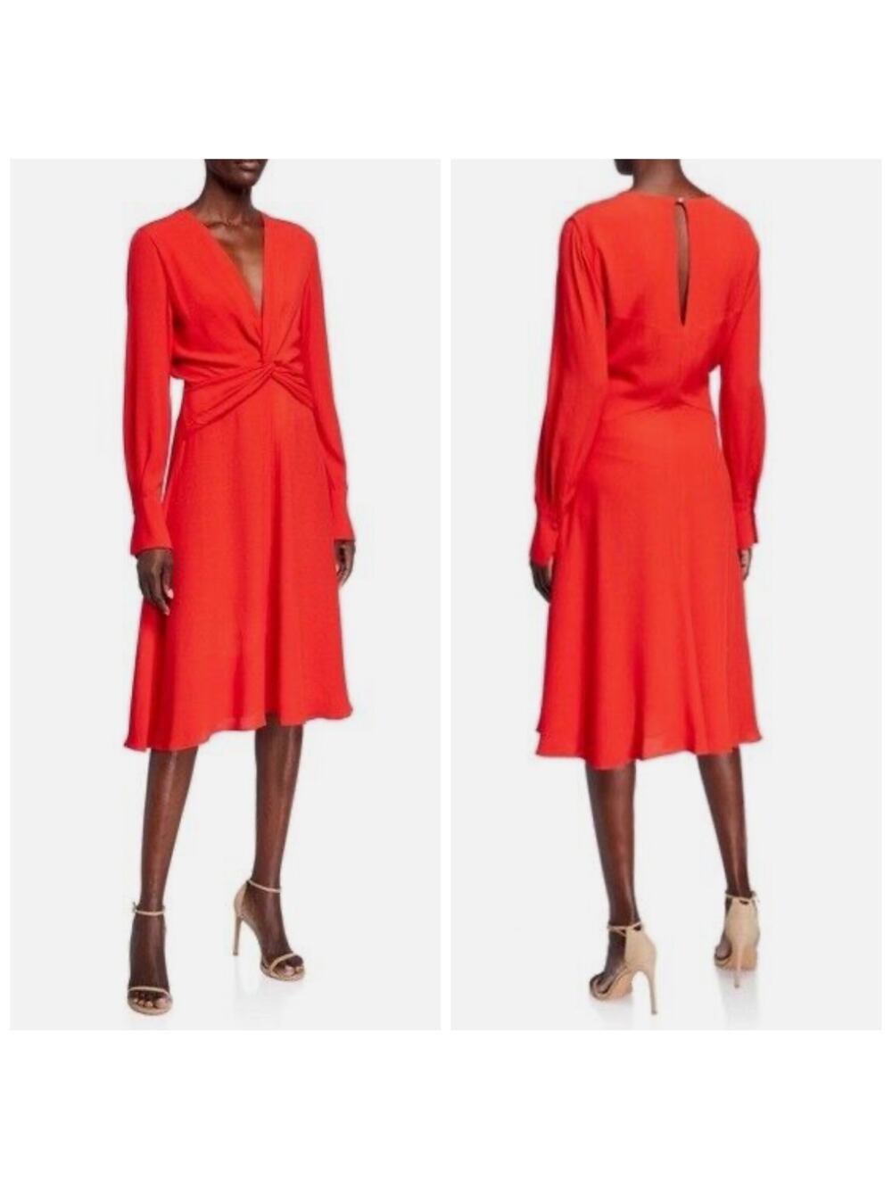NEW Equipment Twist Front Midi Dress Red-Orange